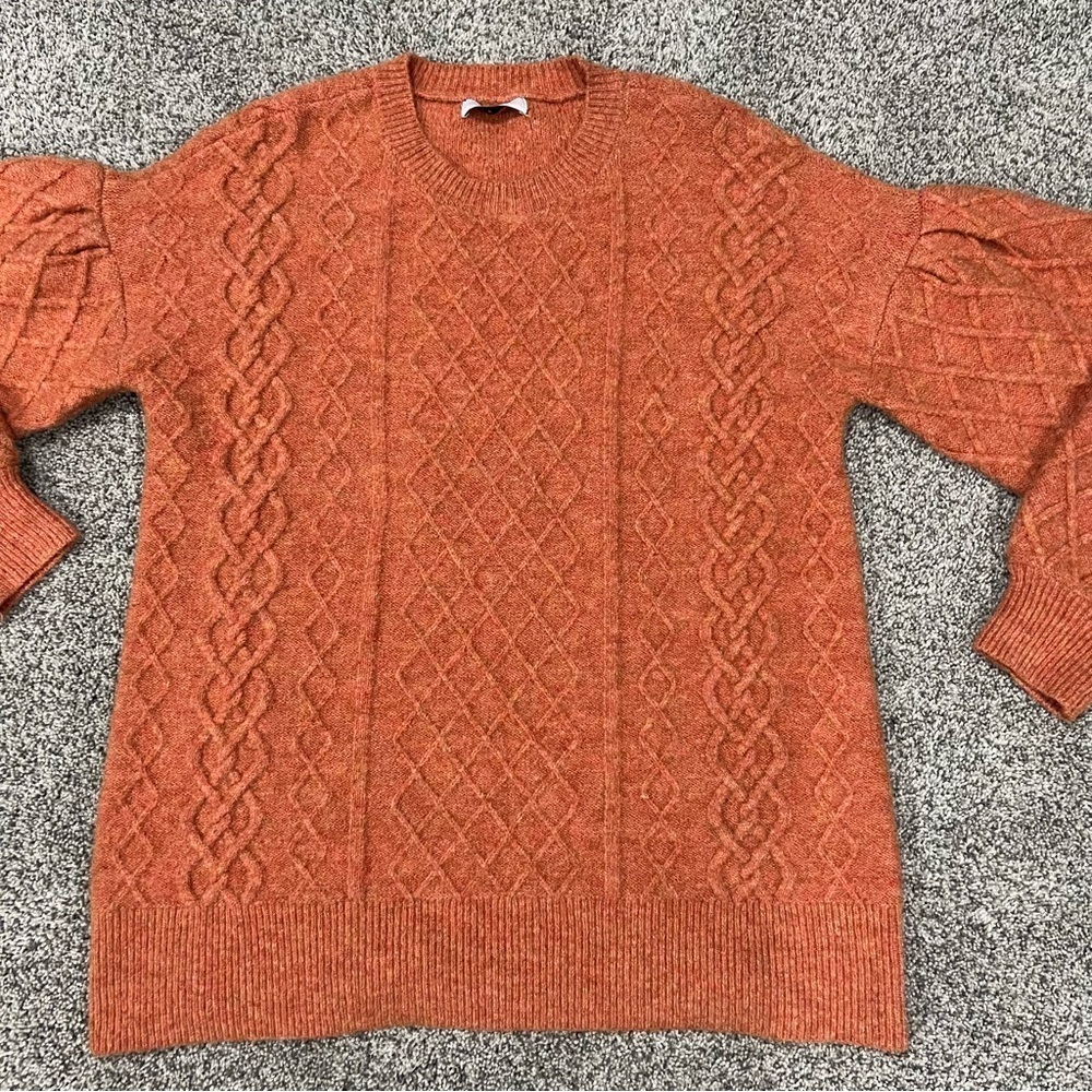 Greylin Henry Waffle Stitch Sweater Knit Tunic Orange Oversized Wool Blend Sz M - Picture 6 of 12